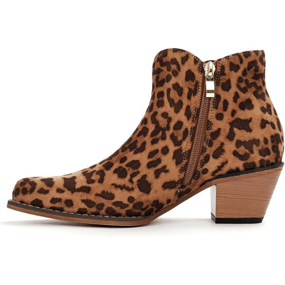 Women's Cheetah Cowgirl Embroidered Chunky Heel Fashion Snip Toe Casual Boots - Picture 4 of 5
